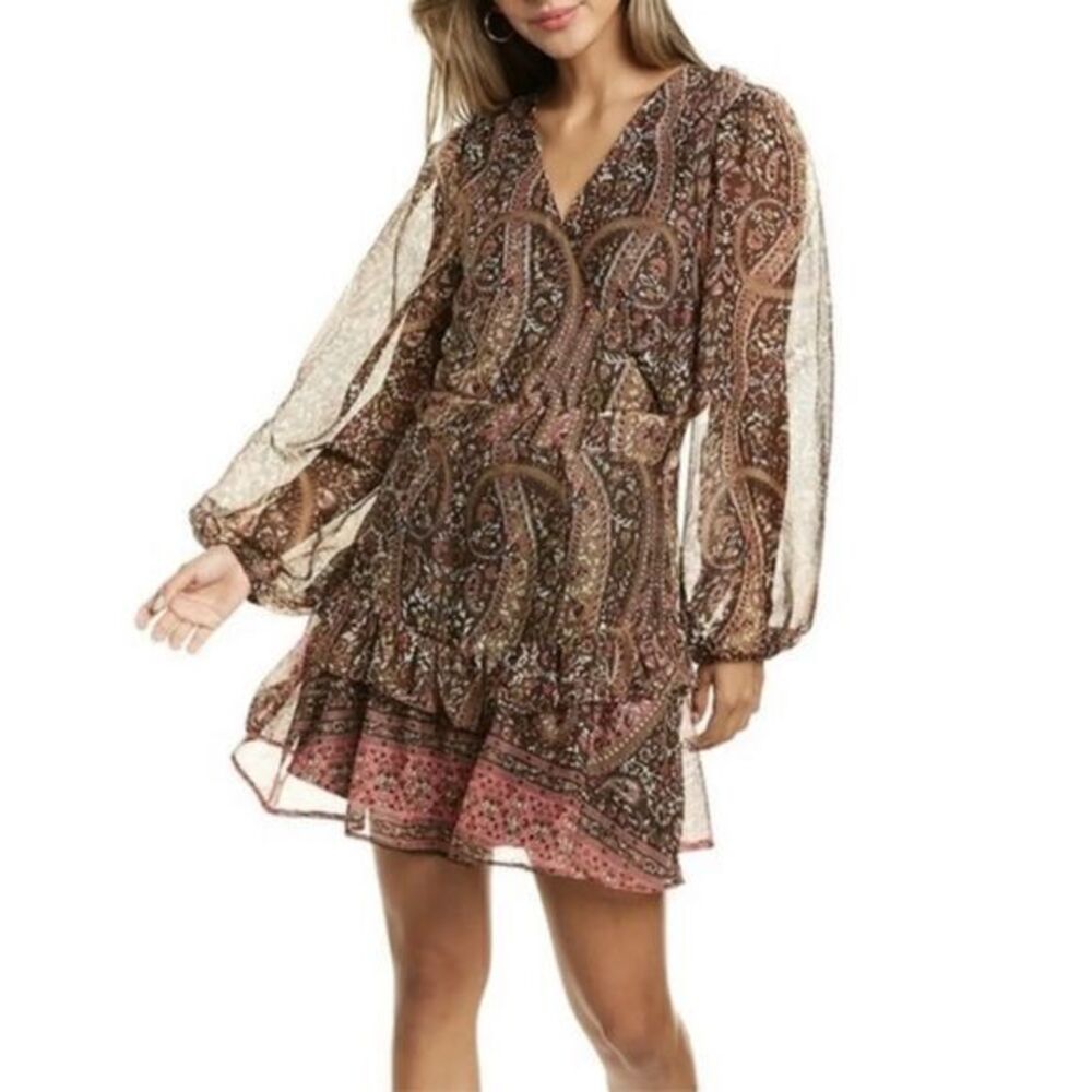 Walter Baker Brown Paisley Mini Dress with Pink Accents